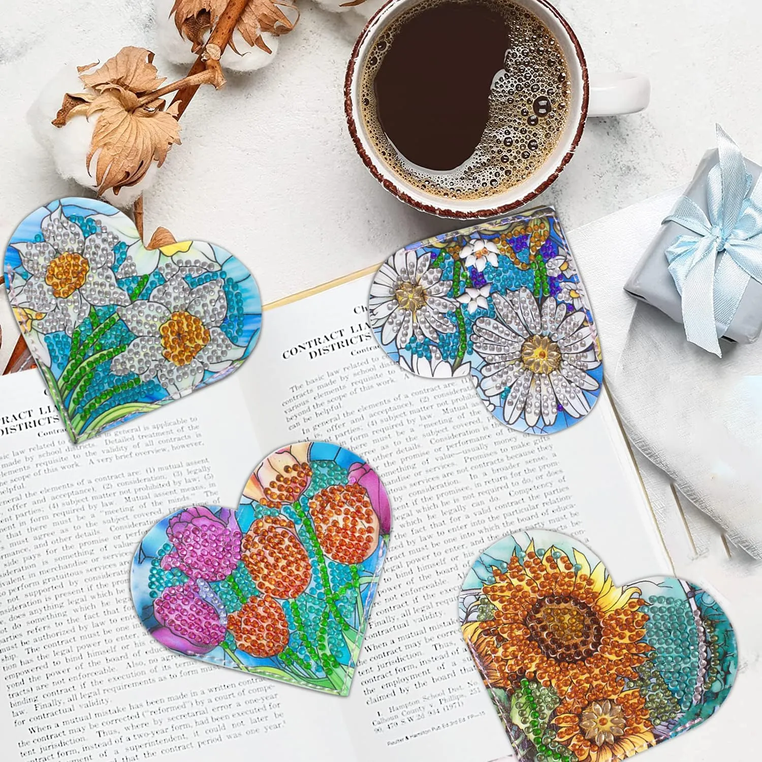 HXYQMMY 4Pcs Diamond Painting Bookmark, Love Heart Diamond Art Bookmarks Mothers Day Gifts Teacher Appreciation Gifts for Women Birthday Valentine's Day Christmas for Reading Book Lovers