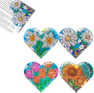 HXYQMMY 4Pcs Diamond Painting Bookmark, Love Heart Diamond Art Bookmarks Mothers Day Gifts Teacher Appreciation Gifts for Women Birthday Valentine's Day Christmas for Reading Book Lovers