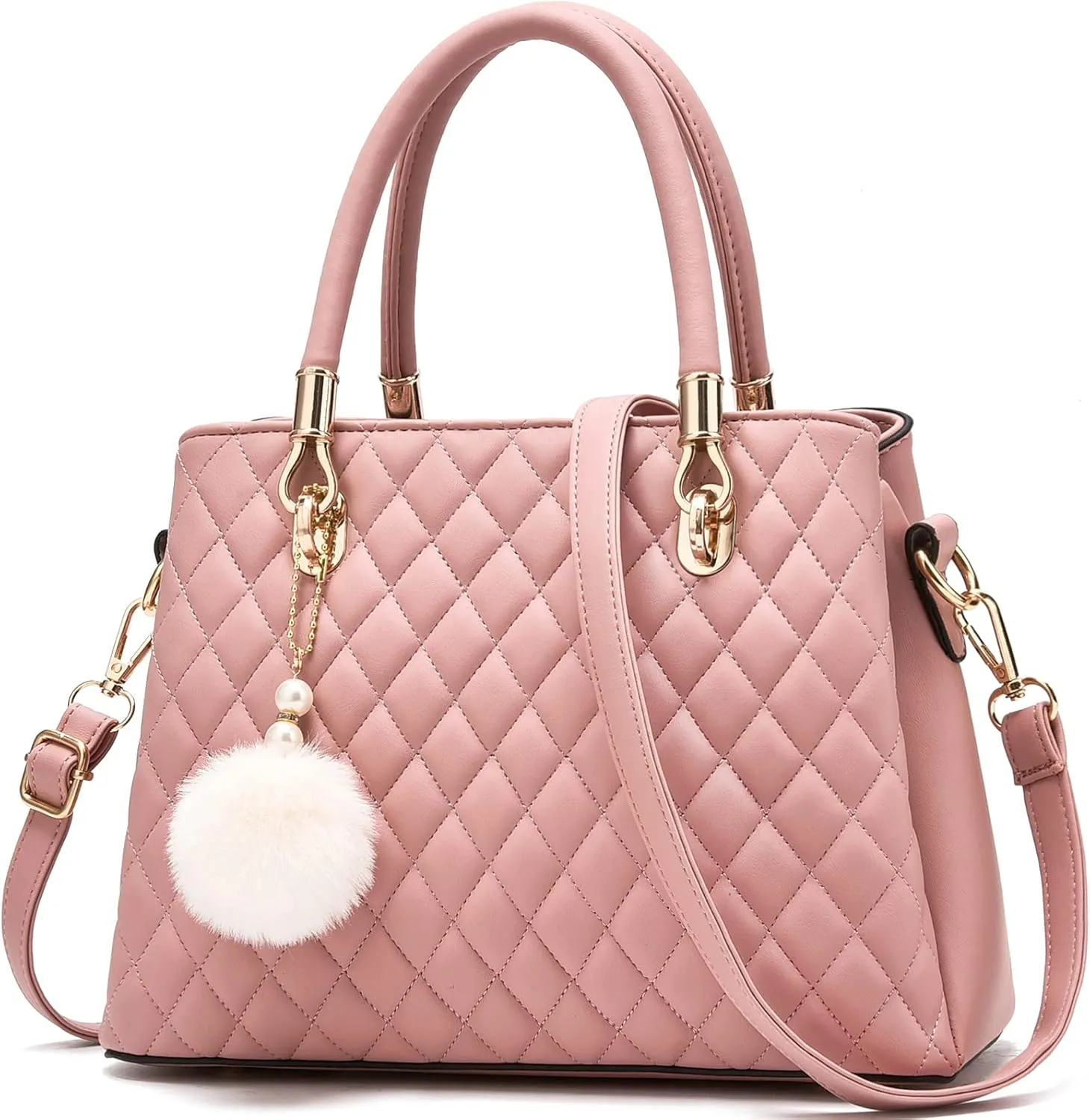 I IHAYNER Womens Leather Handbags Purses Top-handle Totes Satchel Shoulder Bag for Ladies with Pompon