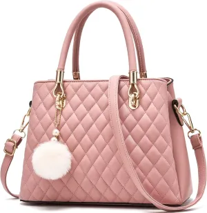 I IHAYNER Womens Leather Handbags Purses Top-handle Totes Satchel Shoulder Bag for Ladies with Pompon