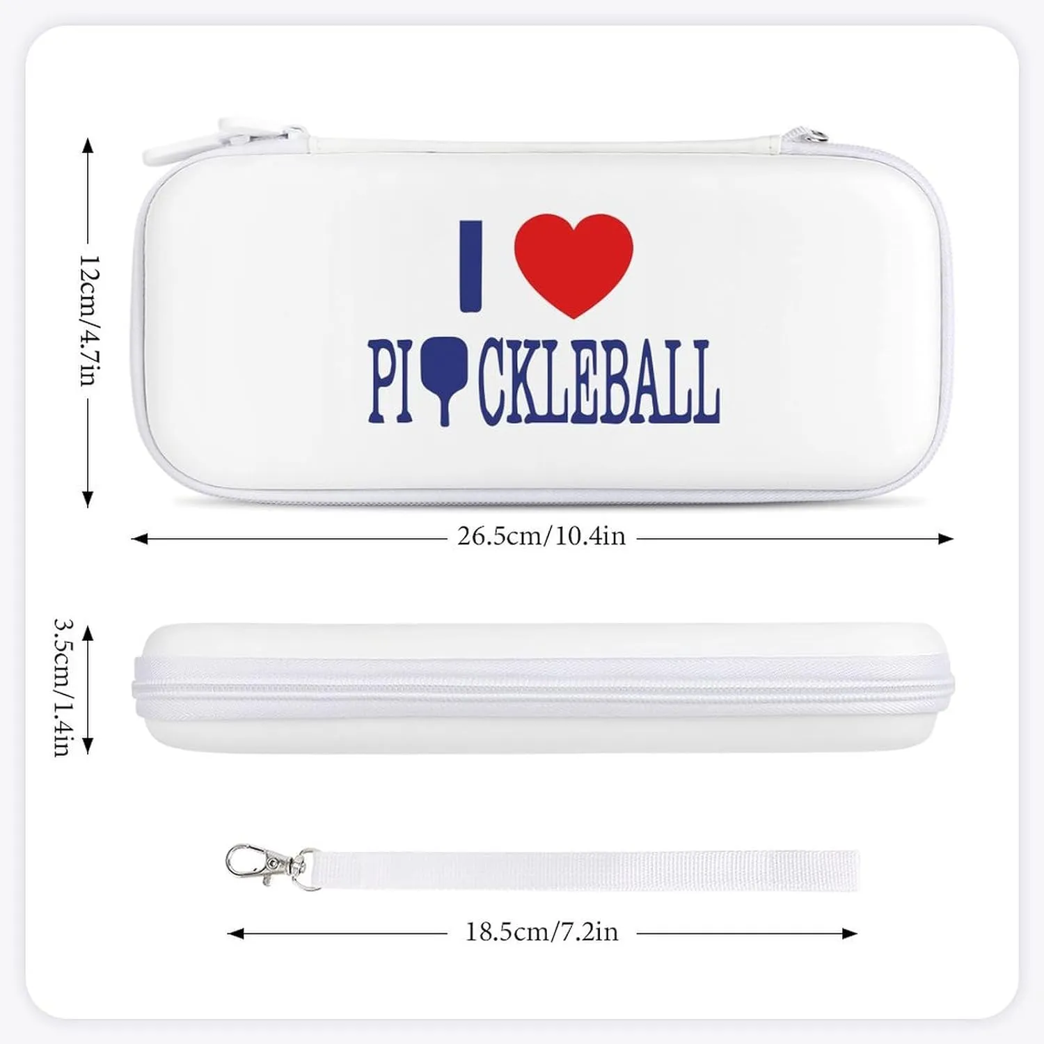 I Love Pickleball Hard Shell Travel Case with Rope 15 Game Card Pockets Compatible with Switch Protective
