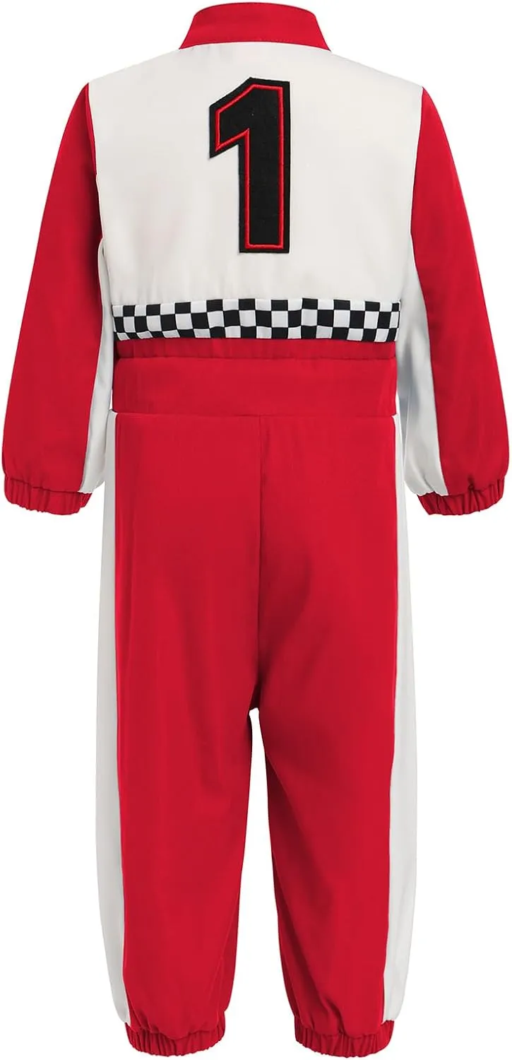 IBTOM CASTLE Toddler Boys Girls 1st 2nd Birthday Outfits Race Car Driver Costume Long Sleeve Romper Halloween Racer Jumpsuit