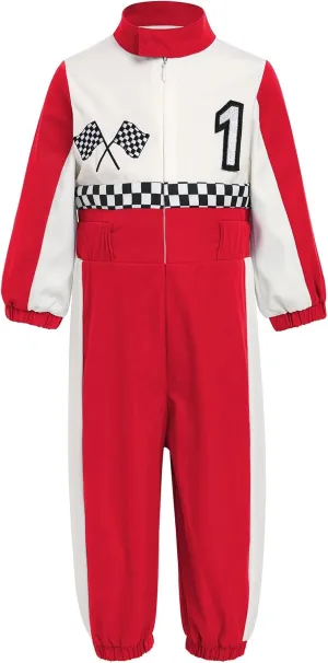 IBTOM CASTLE Toddler Boys Girls 1st 2nd Birthday Outfits Race Car Driver Costume Long Sleeve Romper Halloween Racer Jumpsuit