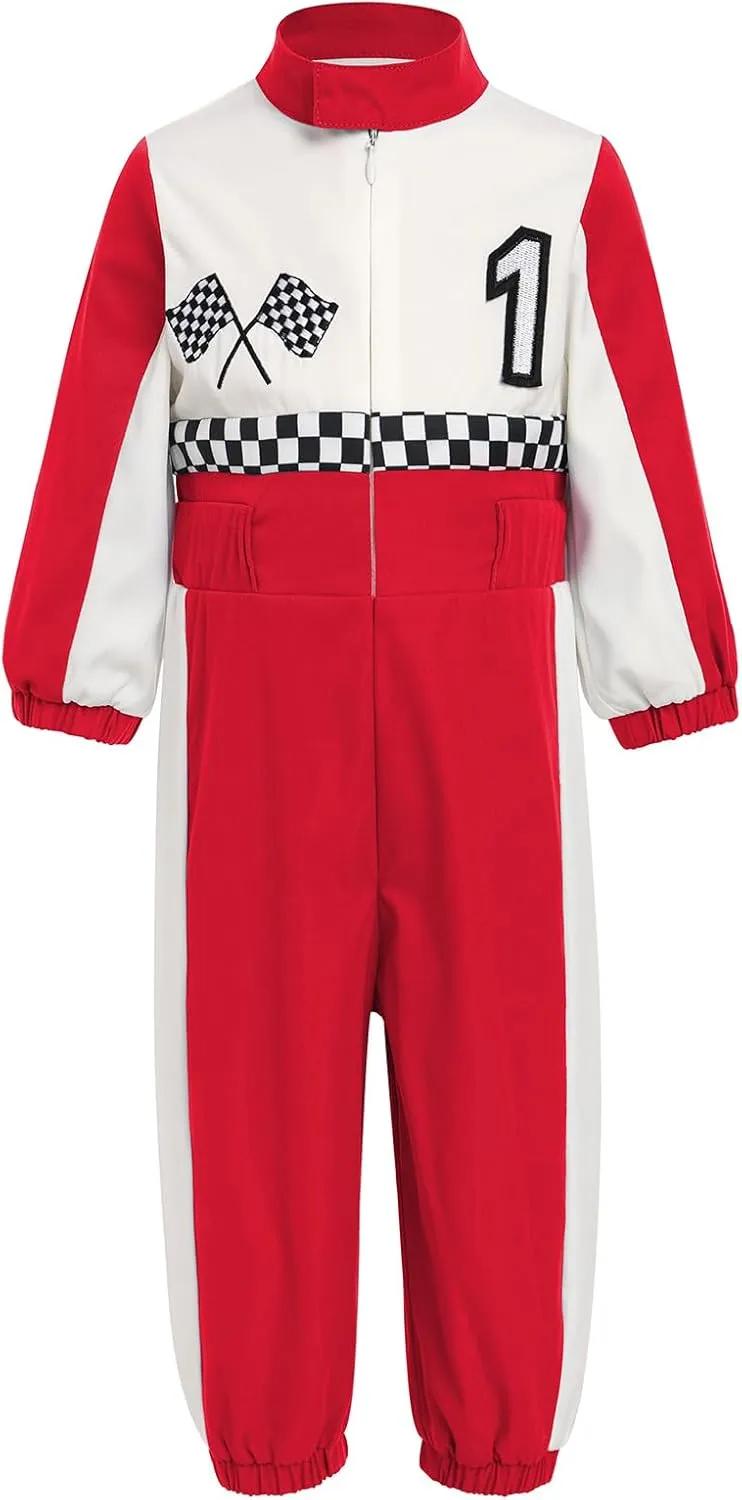 IBTOM CASTLE Toddler Boys Girls 1st 2nd Birthday Outfits Race Car Driver Costume Long Sleeve Romper Halloween Racer Jumpsuit