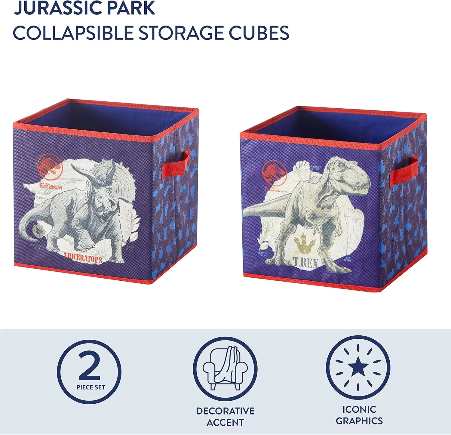 Idea Nuova Jurassic World Set of Two Spacious Collpasible Storage Cubes, 10"x10"