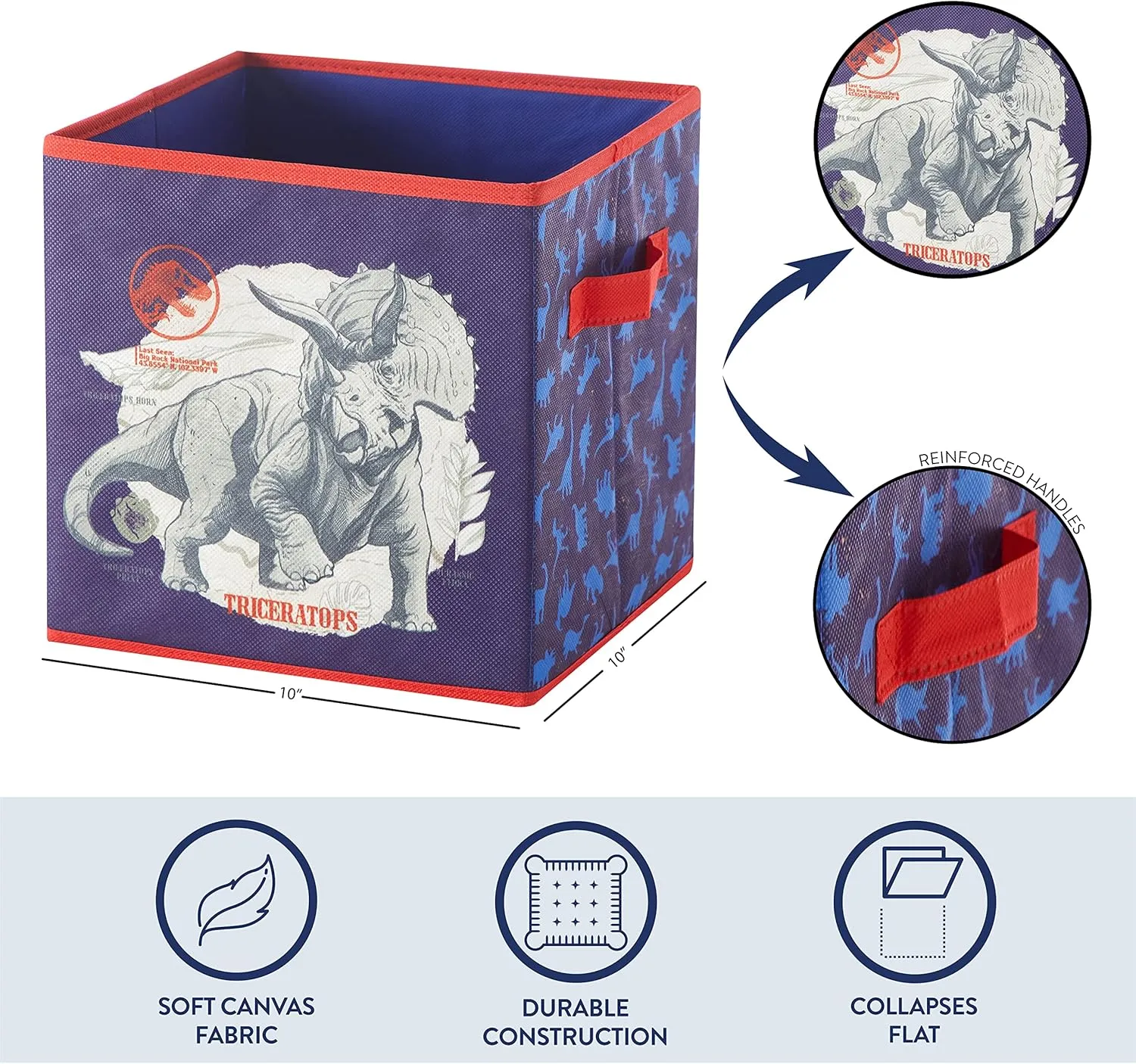 Idea Nuova Jurassic World Set of Two Spacious Collpasible Storage Cubes, 10"x10"