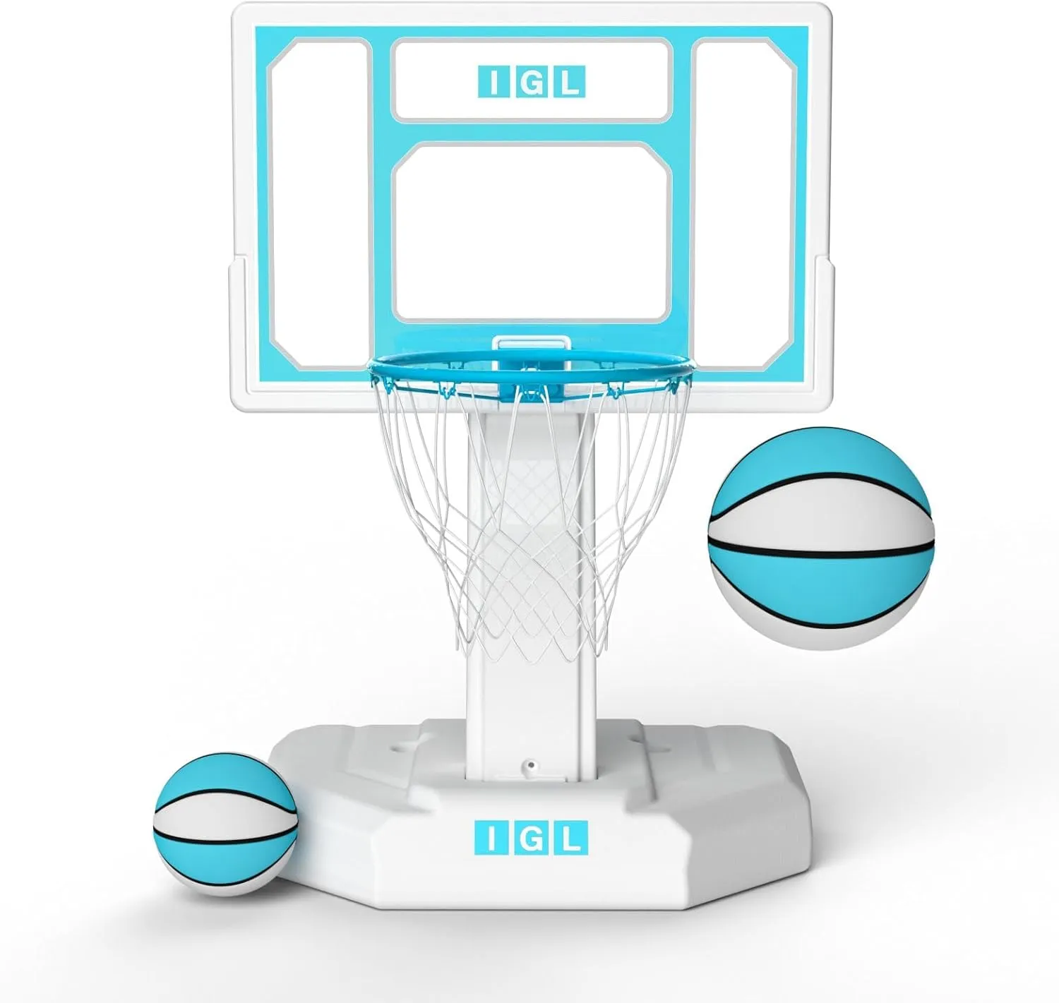 IGL Pool Basketball Hoop Outdoor, Outdoor Poolside Basketball Hoop, Base & Stand Double Water Storage with 2 Ball & Inflator, Stainless Steel Basketball Rim, Fixed Height