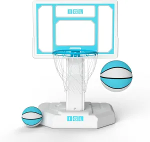 IGL Pool Basketball Hoop Outdoor, Outdoor Poolside Basketball Hoop, Base & Stand Double Water Storage with 2 Ball & Inflator, Stainless Steel Basketball Rim, Fixed Height
