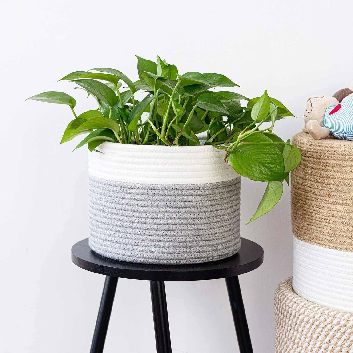 INDRESSME Small Storage Basket - Cute Cotton Rope Basket - Closet Storage Bins - Cute Basket for Remote - Storage Organizer for Toy Storage Bin- 9.4" x 9.4" x 7.1"