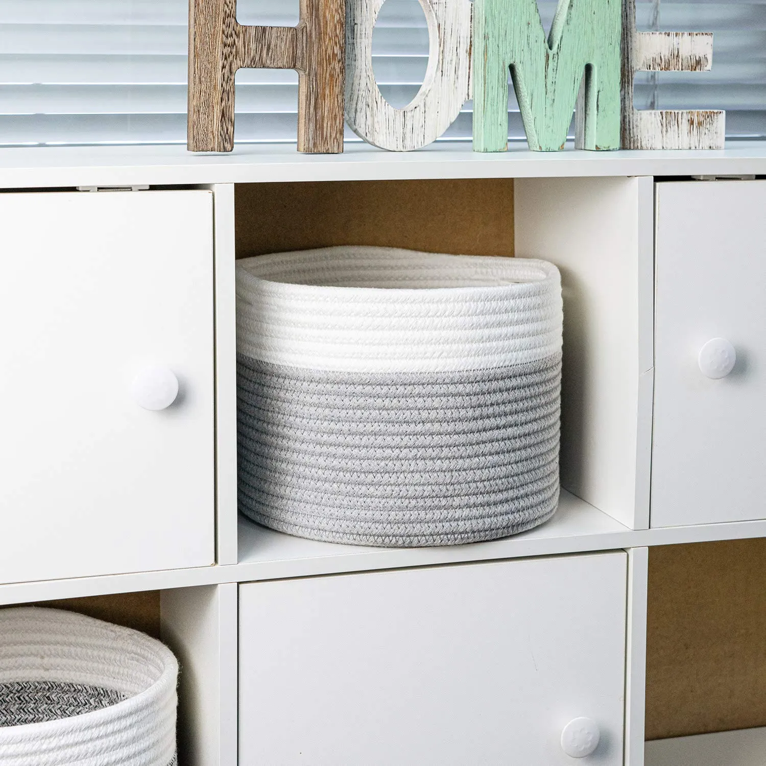 INDRESSME Small Storage Basket - Cute Cotton Rope Basket - Closet Storage Bins - Cute Basket for Remote - Storage Organizer for Toy Storage Bin- 9.4" x 9.4" x 7.1"