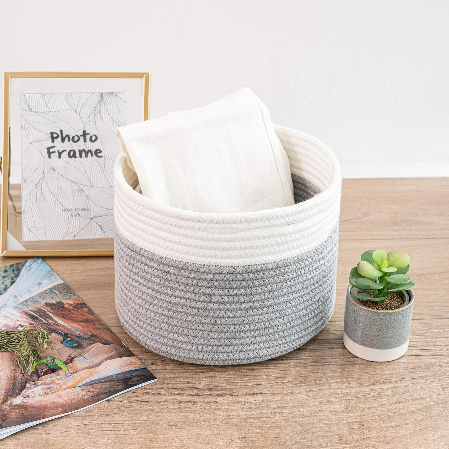 INDRESSME Small Storage Basket - Cute Cotton Rope Basket - Closet Storage Bins - Cute Basket for Remote - Storage Organizer for Toy Storage Bin- 9.4" x 9.4" x 7.1"