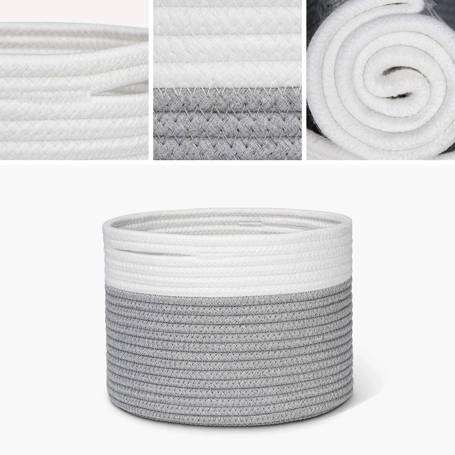 INDRESSME Small Storage Basket - Cute Cotton Rope Basket - Closet Storage Bins - Cute Basket for Remote - Storage Organizer for Toy Storage Bin- 9.4" x 9.4" x 7.1"