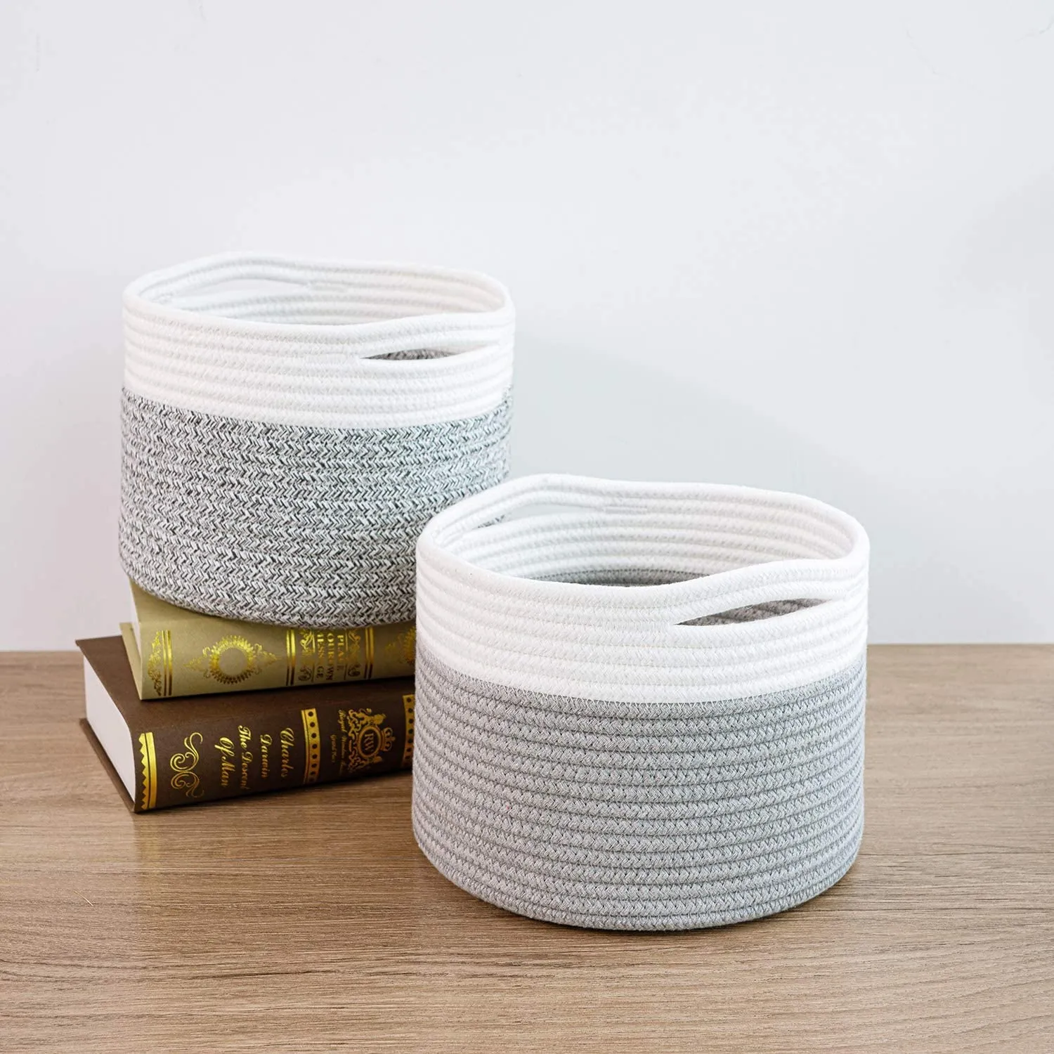 INDRESSME Small Storage Basket - Cute Cotton Rope Basket - Closet Storage Bins - Cute Basket for Remote - Storage Organizer for Toy Storage Bin- 9.4" x 9.4" x 7.1"