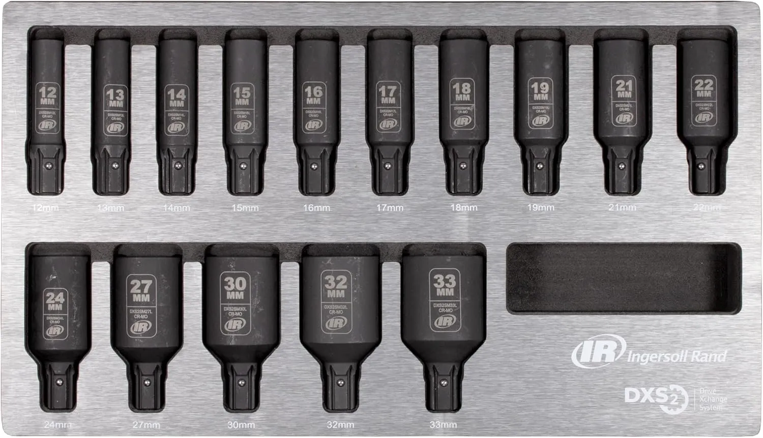 Ingersoll Rand DXSK2M15L DXS2 Drive Hex Deep Metric Impact Socket Set, 15-Piece