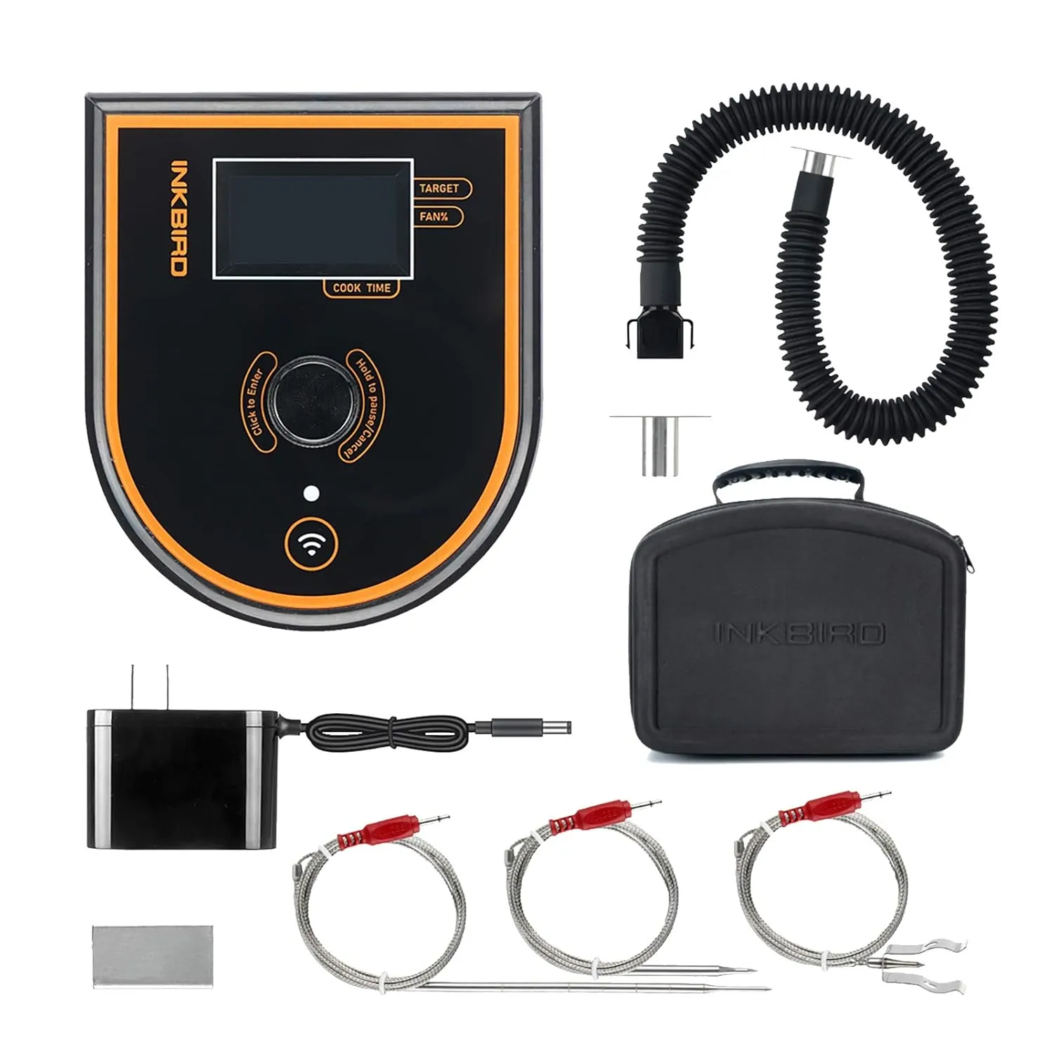 Inkbird WiFi & Bluetooth BBQ Temperature Controller ISC-007BW Kit, Automatic Smoker Fan Controller Grill Thermometer with 3 Probes for Big Green Egg, Kamado, WSM, Kettle, Akorn - Storage Carrying Case