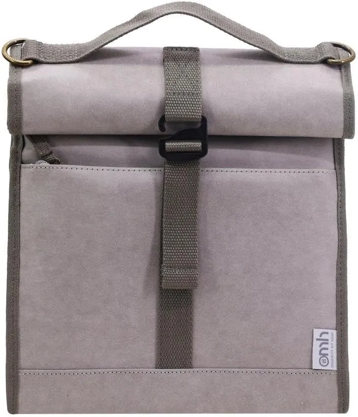 Insulated Roll Down Lunch Bag With Shoulder Strap. (Gray)