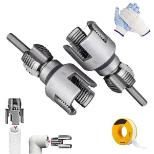 Integrated Internal & External Pipe Threading Tool(1/2'' 3/4'' 1'' Dies), 2025 New Dual-Function Pipe Thread Cutting Tool, Electric Drill Compatible PVC & Plastic Pipe Threader Kit (1/2"  3/4")