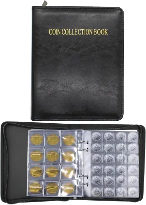 Intendvision Coin Collection Book Holder - 24 Pages 432 Pockets Coins Collection Album Book for Collectors, 2 Coin Size Pockets Coin Holder with Zipper for Coins, U.S.Pennies Dimes Nickels Quarters