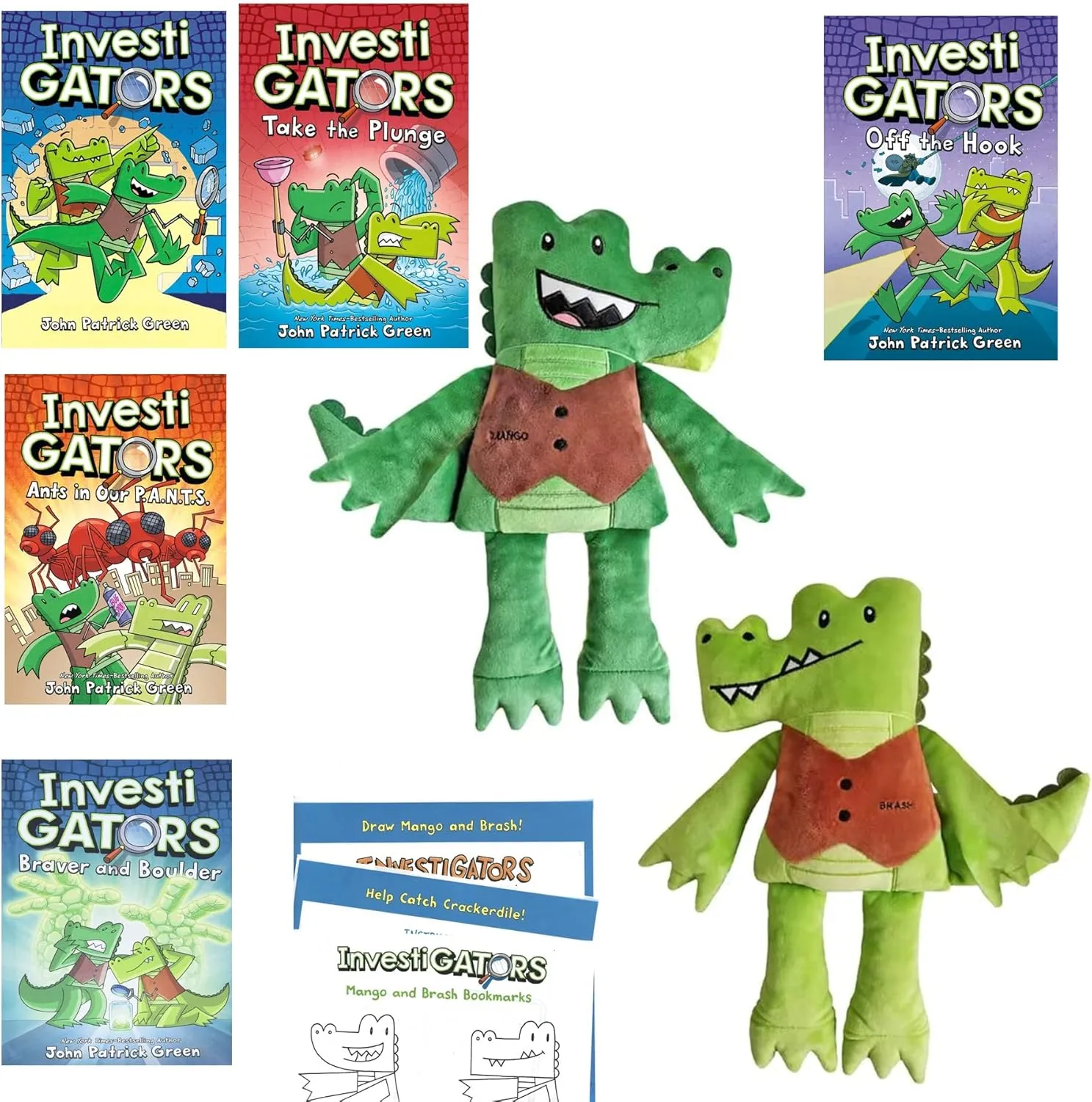 InvestiGators Book Series Set 3 has MerryMakers Flip Doll (Mango Side A, Brash Side B), InvestiGators, Take the Plunge, Off the Hook, Ants in Our P.A.N.T.S., Braver and Boulder, Total 5 Books, Bag(10)