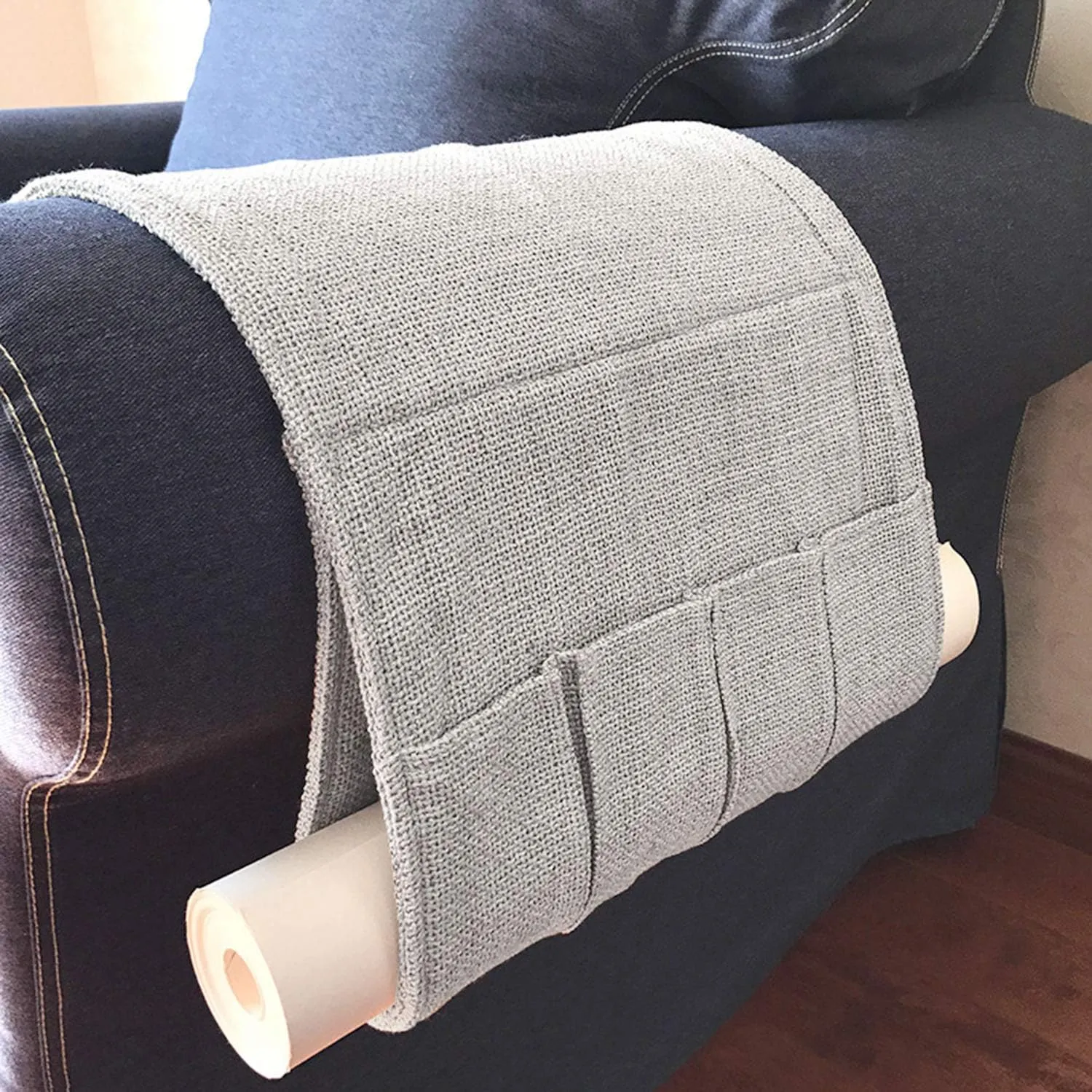 IPENNY Couch Sofa Armrest Organiser Chair TV Remote Holder Bed Storage Pocket Bag for Cellphone Tablet Notepad Book Magazines DVD Eyewears Drinker Snacks Holder Pouch