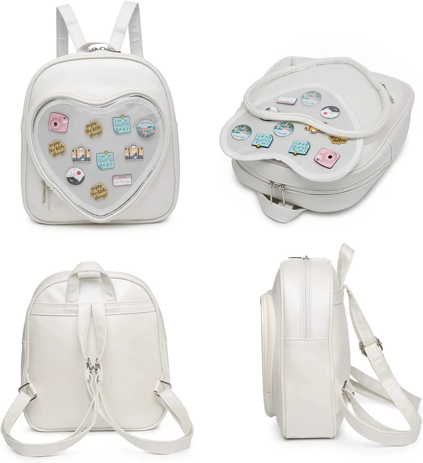 Ita Bag Backpack PU Leather Heart Shaped Purse JK Uniform Bags for Anime Pins Display