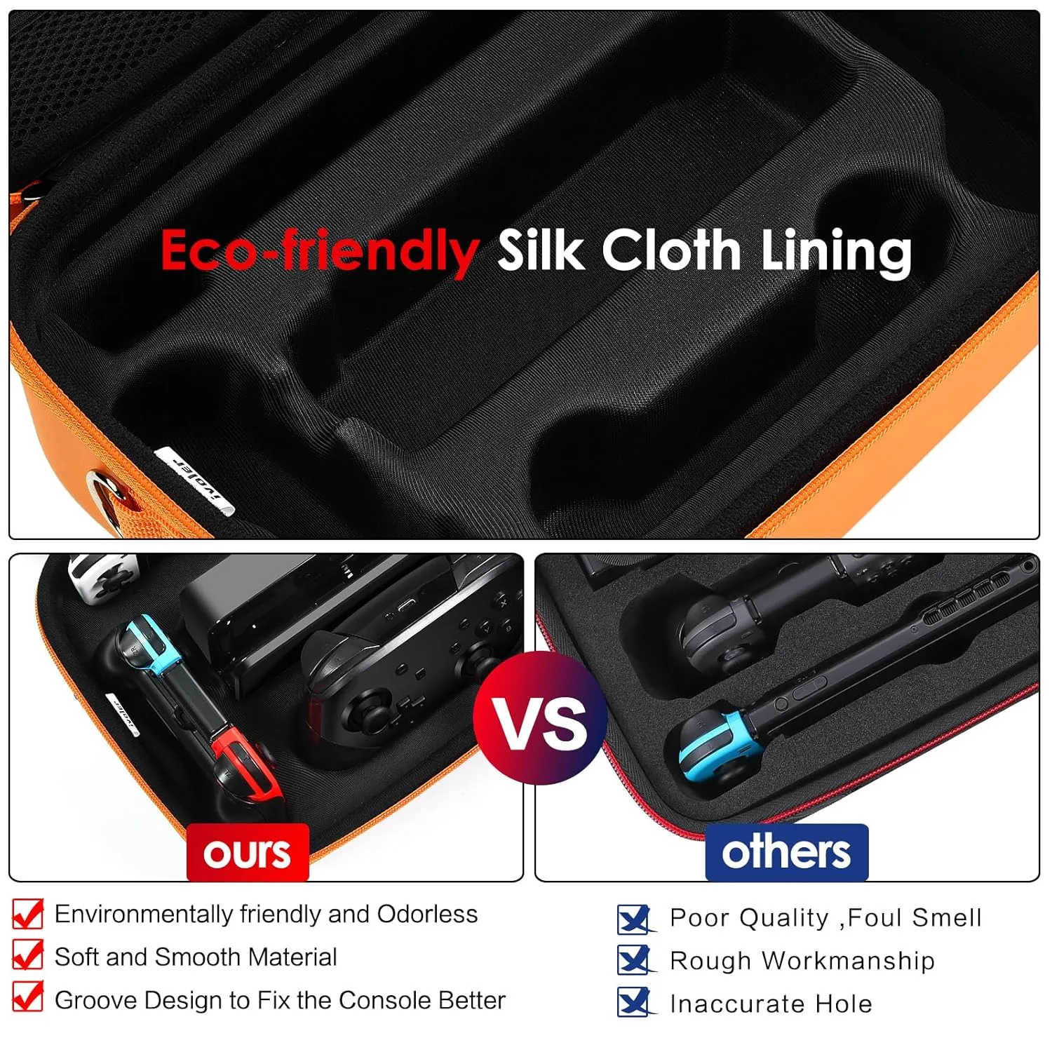ivoler Carrying Storage Case for Nintendo Switch/Switch OLED Model,Portable Travel All Protective Hard Messenger Bag Soft Lining 18 Games for Switch Console Pro Controller & Accessories (Orange)