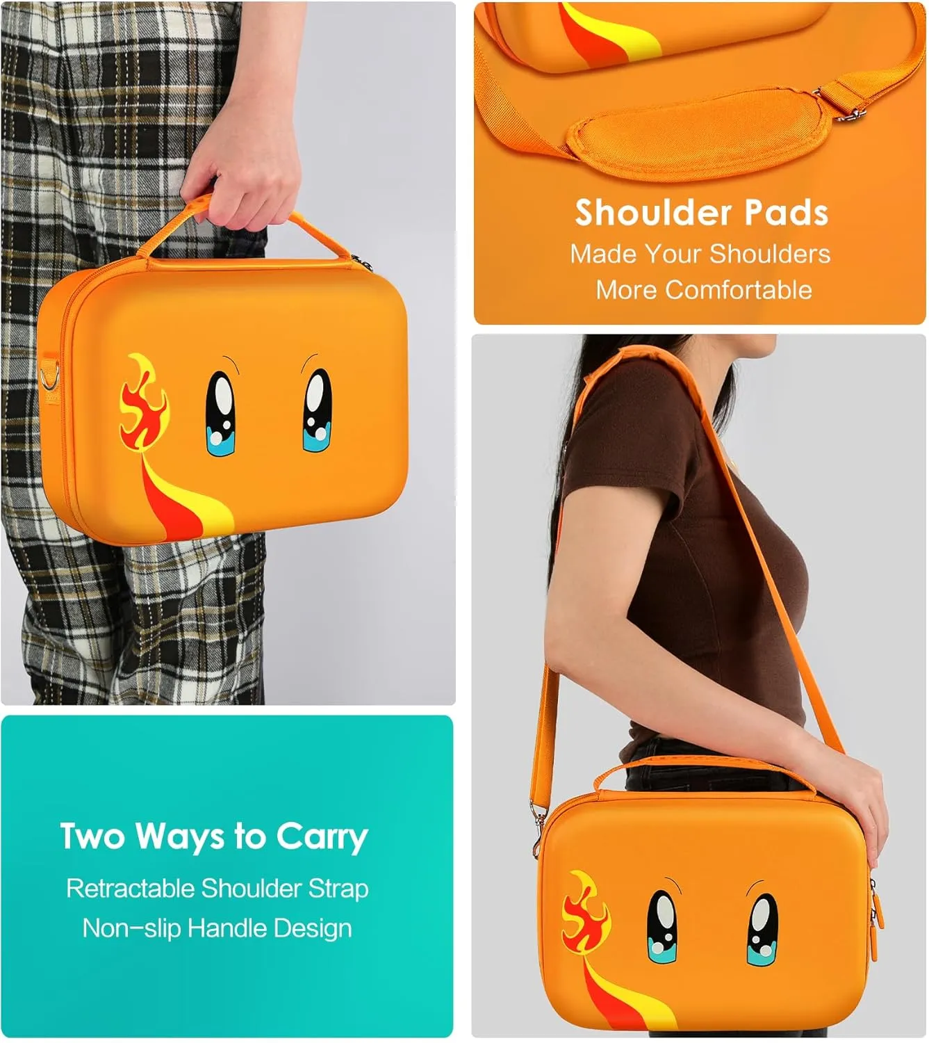 ivoler Carrying Storage Case for Nintendo Switch/Switch OLED Model,Portable Travel All Protective Hard Messenger Bag Soft Lining 18 Games for Switch Console Pro Controller & Accessories (Orange)