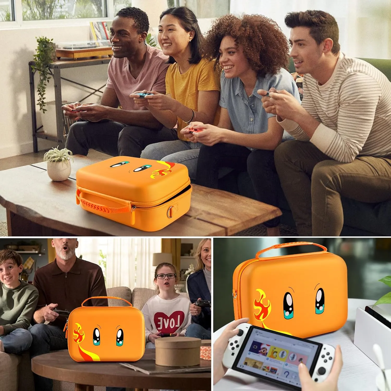 ivoler Carrying Storage Case for Nintendo Switch/Switch OLED Model,Portable Travel All Protective Hard Messenger Bag Soft Lining 18 Games for Switch Console Pro Controller & Accessories (Orange)