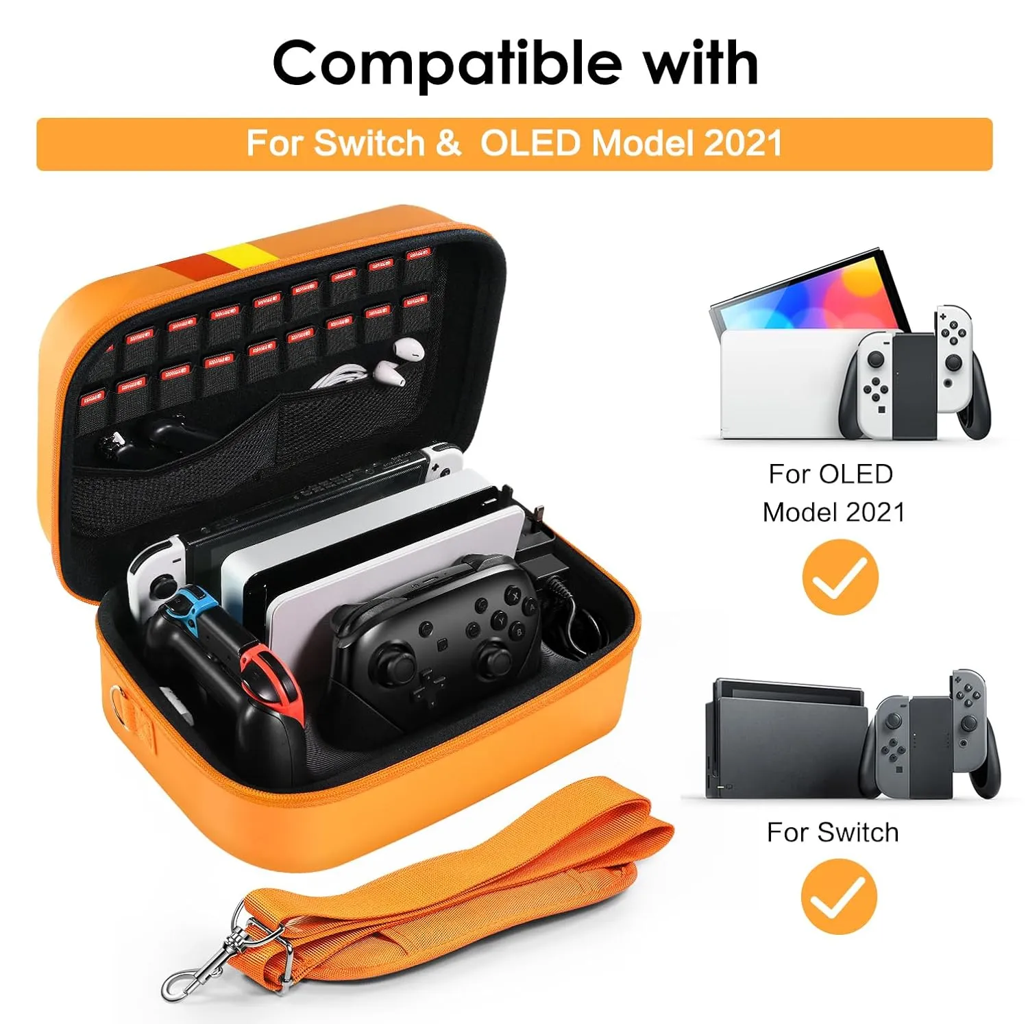 ivoler Carrying Storage Case for Nintendo Switch/Switch OLED Model,Portable Travel All Protective Hard Messenger Bag Soft Lining 18 Games for Switch Console Pro Controller & Accessories (Orange)