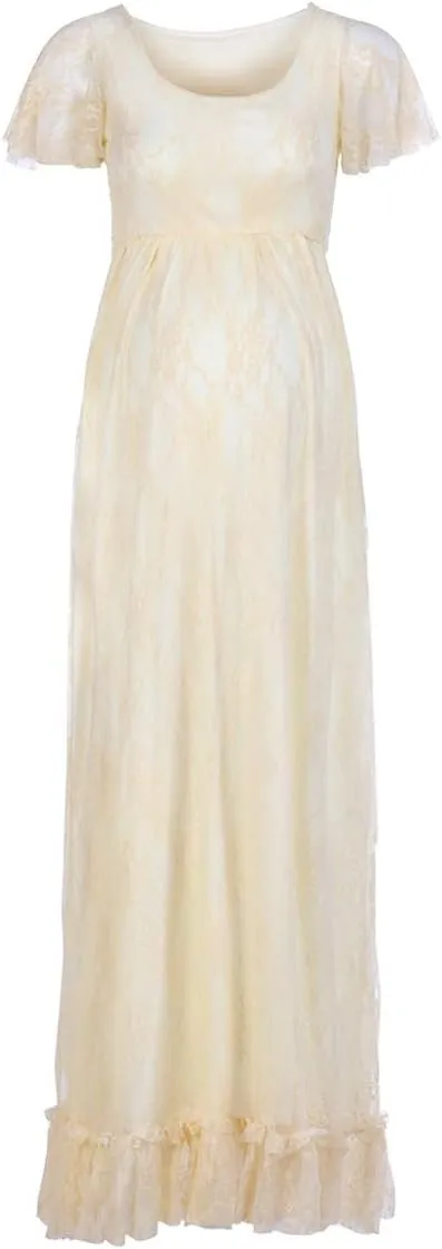 IWEMEK Women Ruched Floral Lace Maternity Photography Prop Maxi Dress Fancy Wedding Pregnancy Gown for Baby Shower Photoshoot