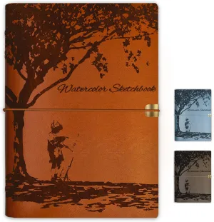 Jarowslly Watercolor Sketchbook, Leather Watercolor Journal, 9.06"x6.69", 140LB/300GSM, 24 Sheets, 48 Pages, 100% Cotton Watercolor Paper, Watercolor Book for Adults, Artists, Students (Brown)
