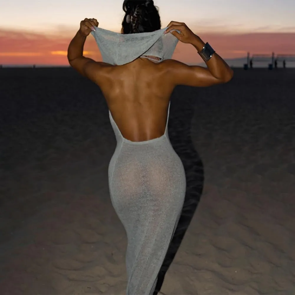 JasmyGirls Sexy Cover Ups for Swimsuit Cowl Neck Bikini Coverups Maxi Dress with Hooded