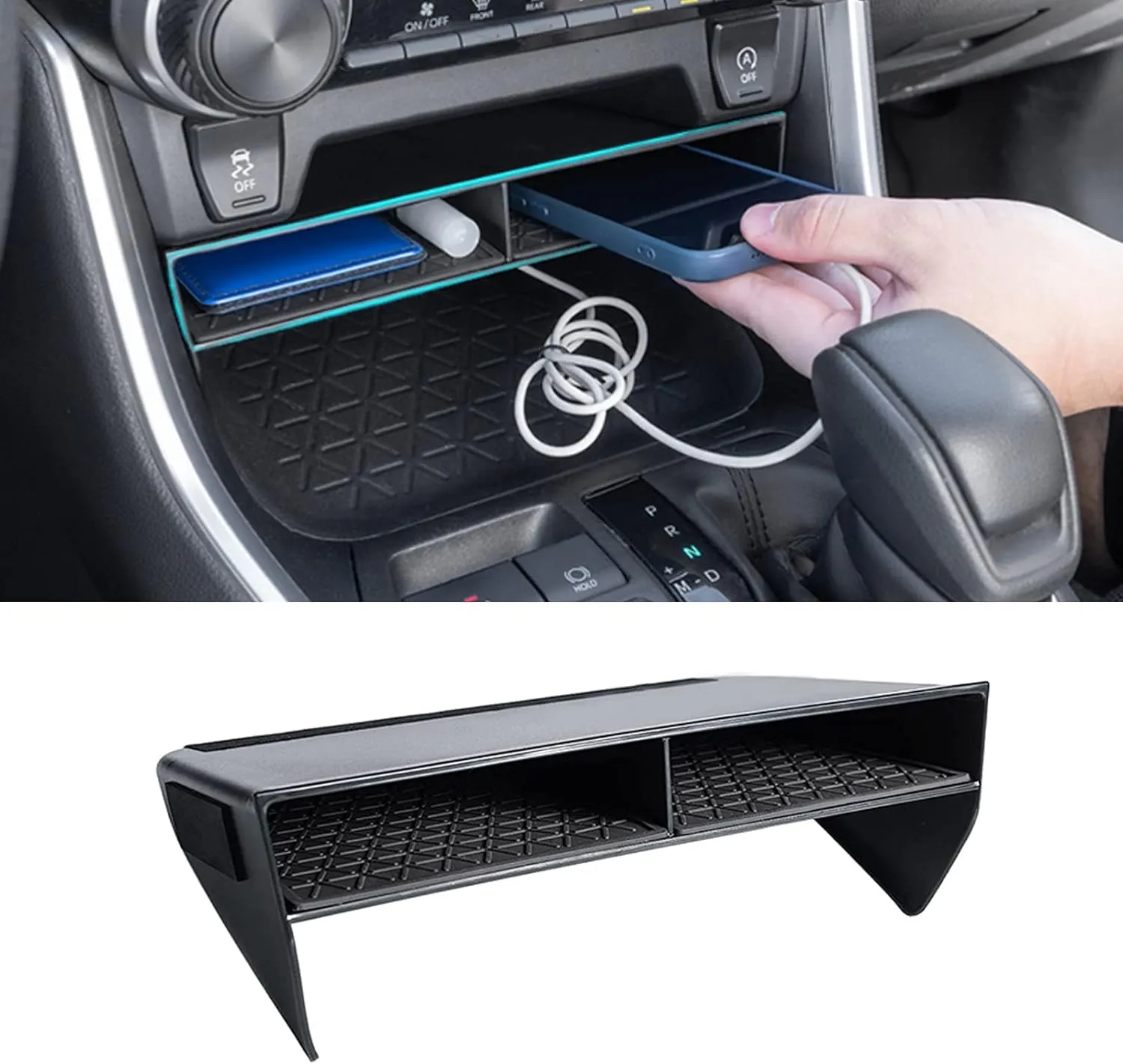 JDMCAR Bigger Slots Center Console Organizer Compatible with Toyota RAV4 2025 2024 2023 2022 2021 2020 2019 and 2021-2025 RAV4 Prime Accessories Larger Divider Tray Gear Shift Secondary Storage Box