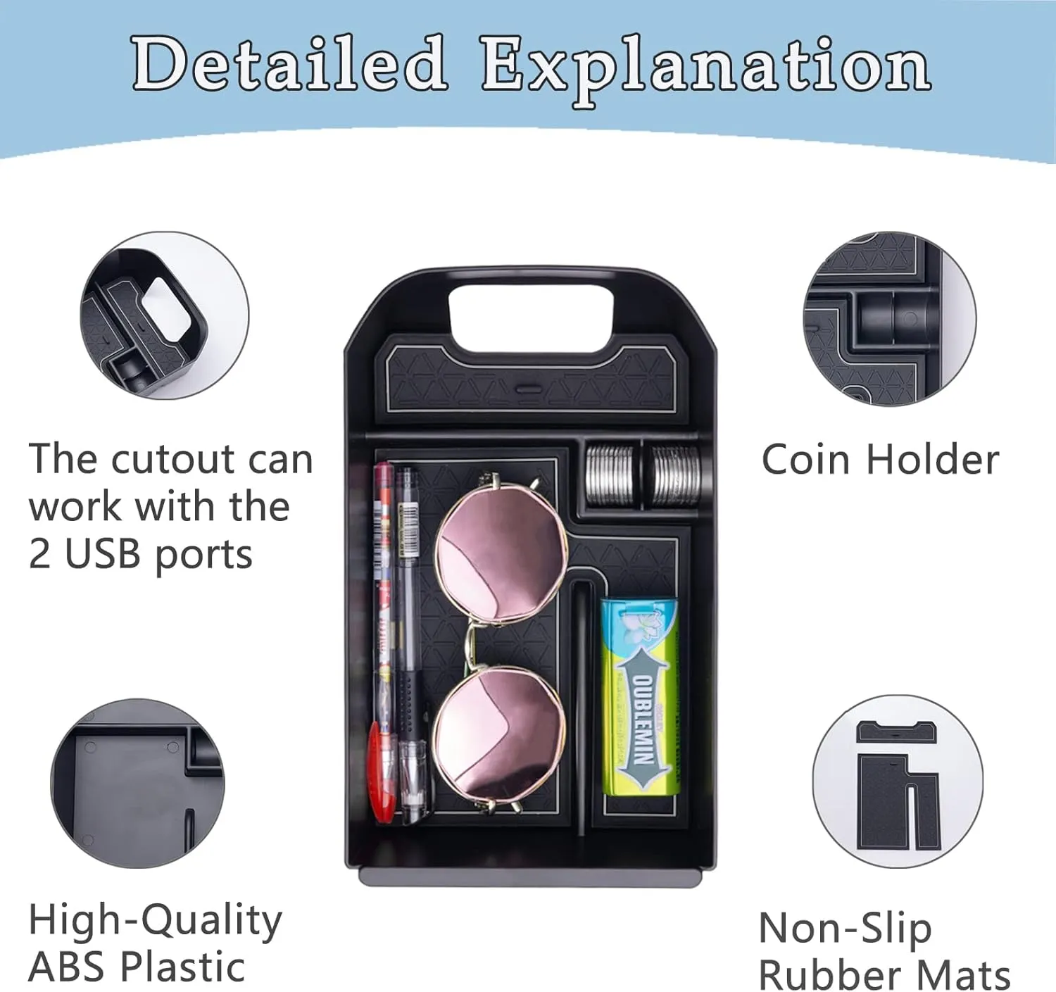 JDMCAR Center Console Tray Organizer Compatible with Toyota RAV4 Accessories 2019-2024 2025 and 2021-2025 RAV-4 Prime, Armrest Insert Container ABS Material Secondary Storage Box-Gray
