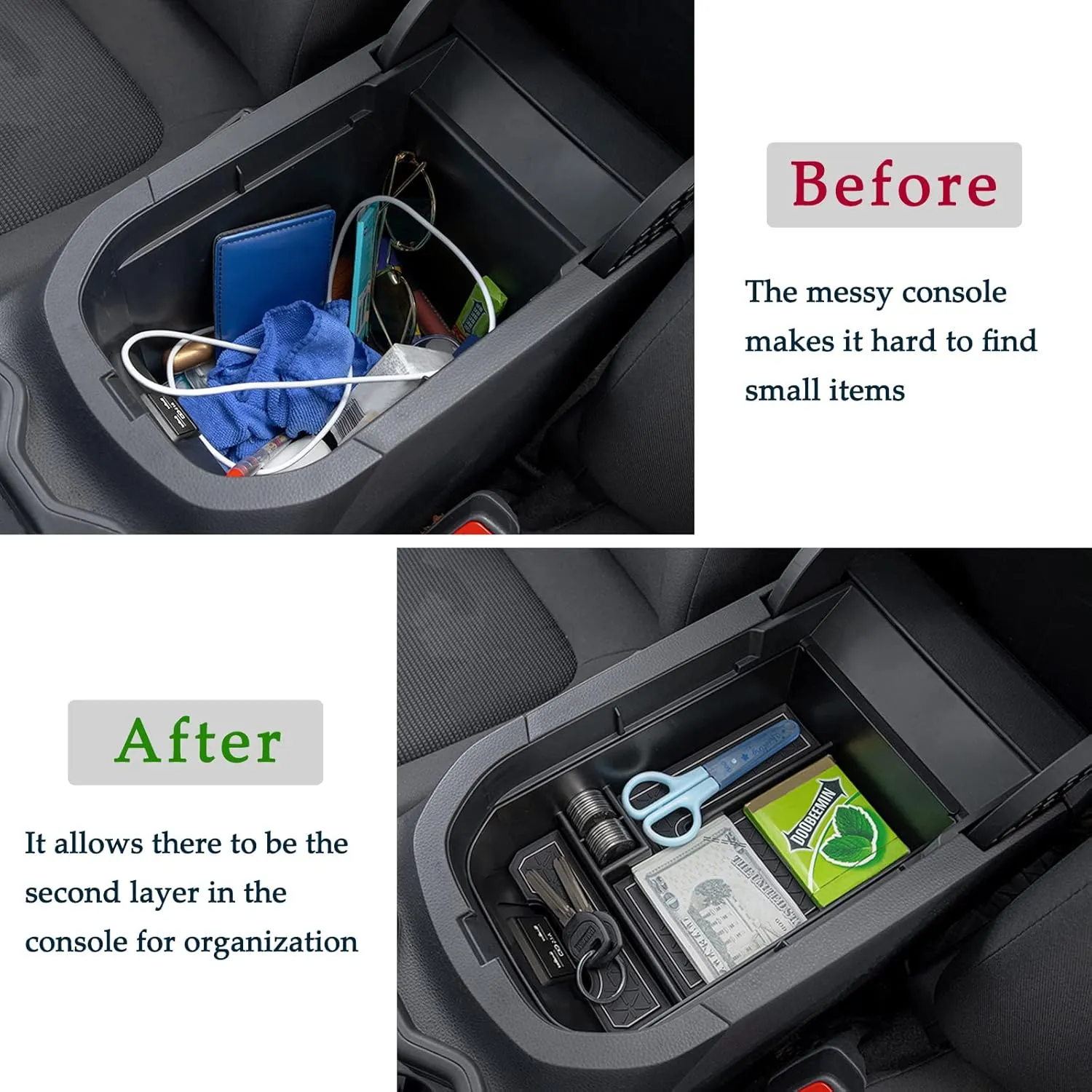 JDMCAR Center Console Tray Organizer Compatible with Toyota RAV4 Accessories 2019-2024 2025 and 2021-2025 RAV-4 Prime, Armrest Insert Container ABS Material Secondary Storage Box-Gray