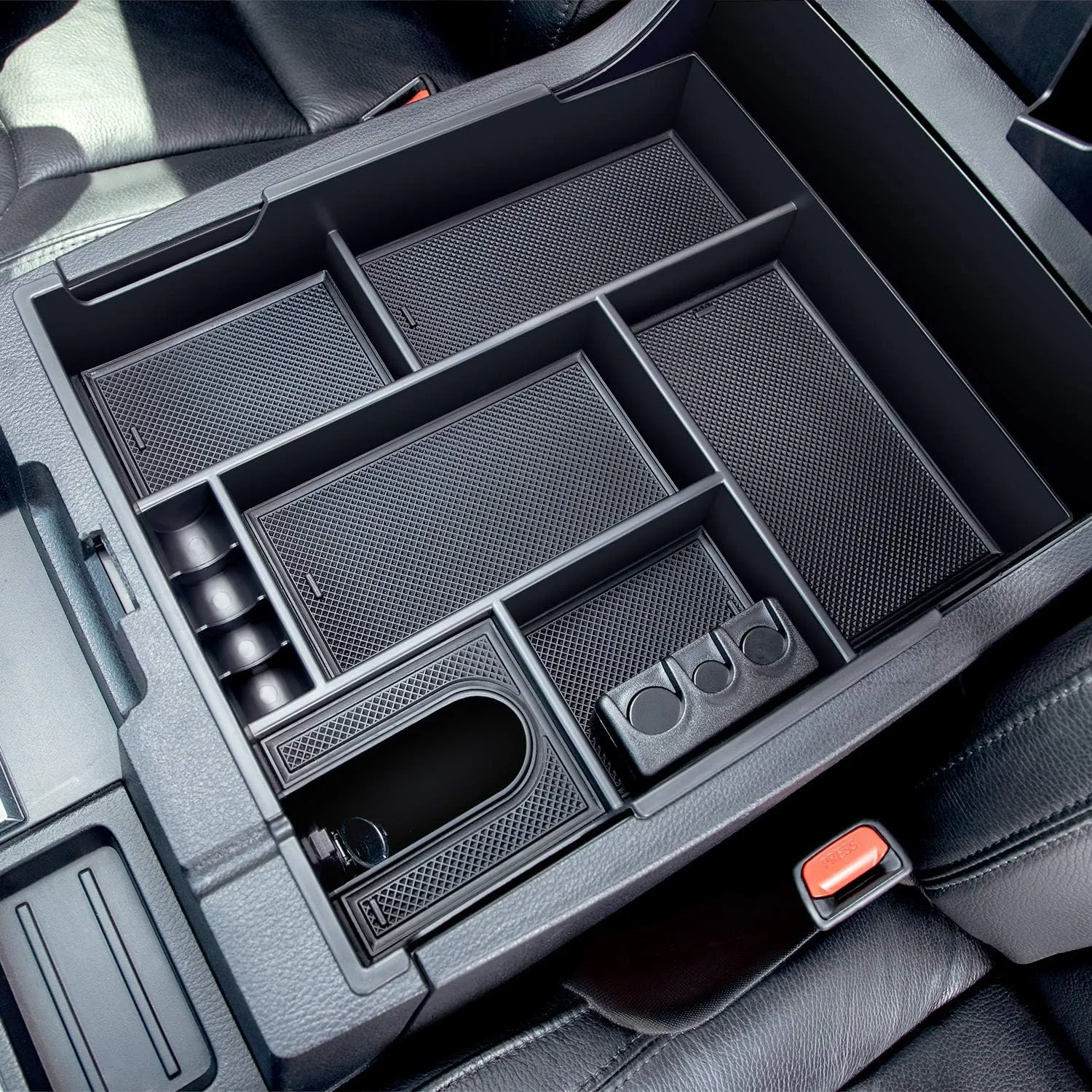 JDMCAR Compatible with Toyota Tundra Accessories 2014-2021 Center Console Organizer, Insert ABS Black Materials Tray, Armrest Secondary Storage Box - Full Tray