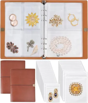 Jewelry Organizer, 2 Pack Jewelry Storage Book with Pockets, Foldable Earrings Travel Album, PU Leather Accessories Holder Booklet for Bracelets Necklace Rings (128 Grids 128 Anti-Oxidation PVC Bags)