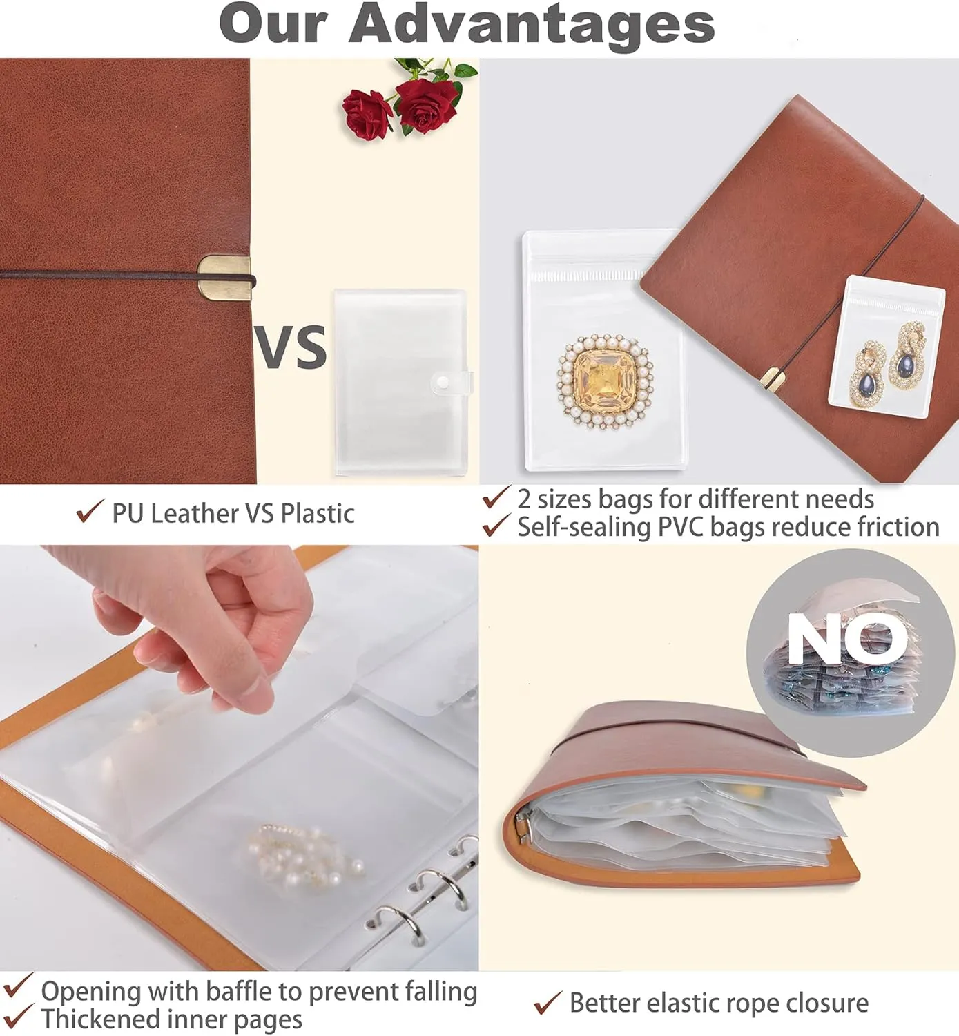 Jewelry Organizer, 2 Pack Jewelry Storage Book with Pockets, Foldable Earrings Travel Album, PU Leather Accessories Holder Booklet for Bracelets Necklace Rings (128 Grids 128 Anti-Oxidation PVC Bags)