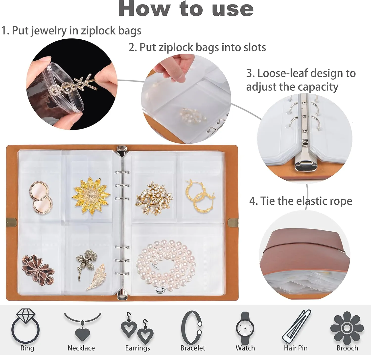 Jewelry Organizer, 2 Pack Jewelry Storage Book with Pockets, Foldable Earrings Travel Album, PU Leather Accessories Holder Booklet for Bracelets Necklace Rings (128 Grids 128 Anti-Oxidation PVC Bags)