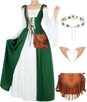 Jeyiour Women Renaissance Fairy Costume Accessories Set Medieval Women Costume Elf Ears Fairy Dress Headband