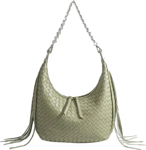 JINMANXUE Fringe Hobo Bag - Retro Handmade Woven Tote Bag for Women, Travel Shoulder Handbag