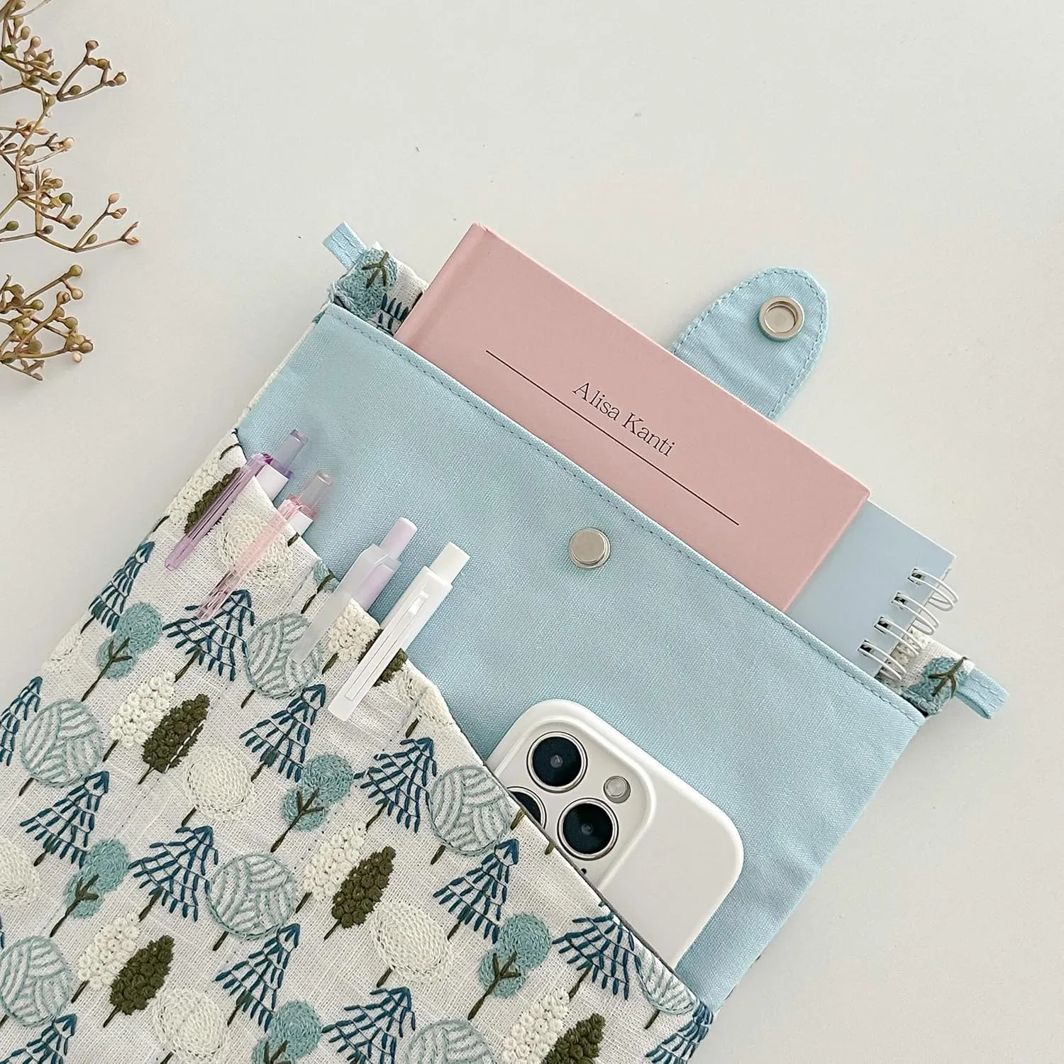 JML embroidery Book Sleeve,Multiple pockets for convenient storage,thickened fabric for durable protection，an ideal choice for book lovers,10.6x8.7 inches (Blue Tree, 10.6x8.7 inches)