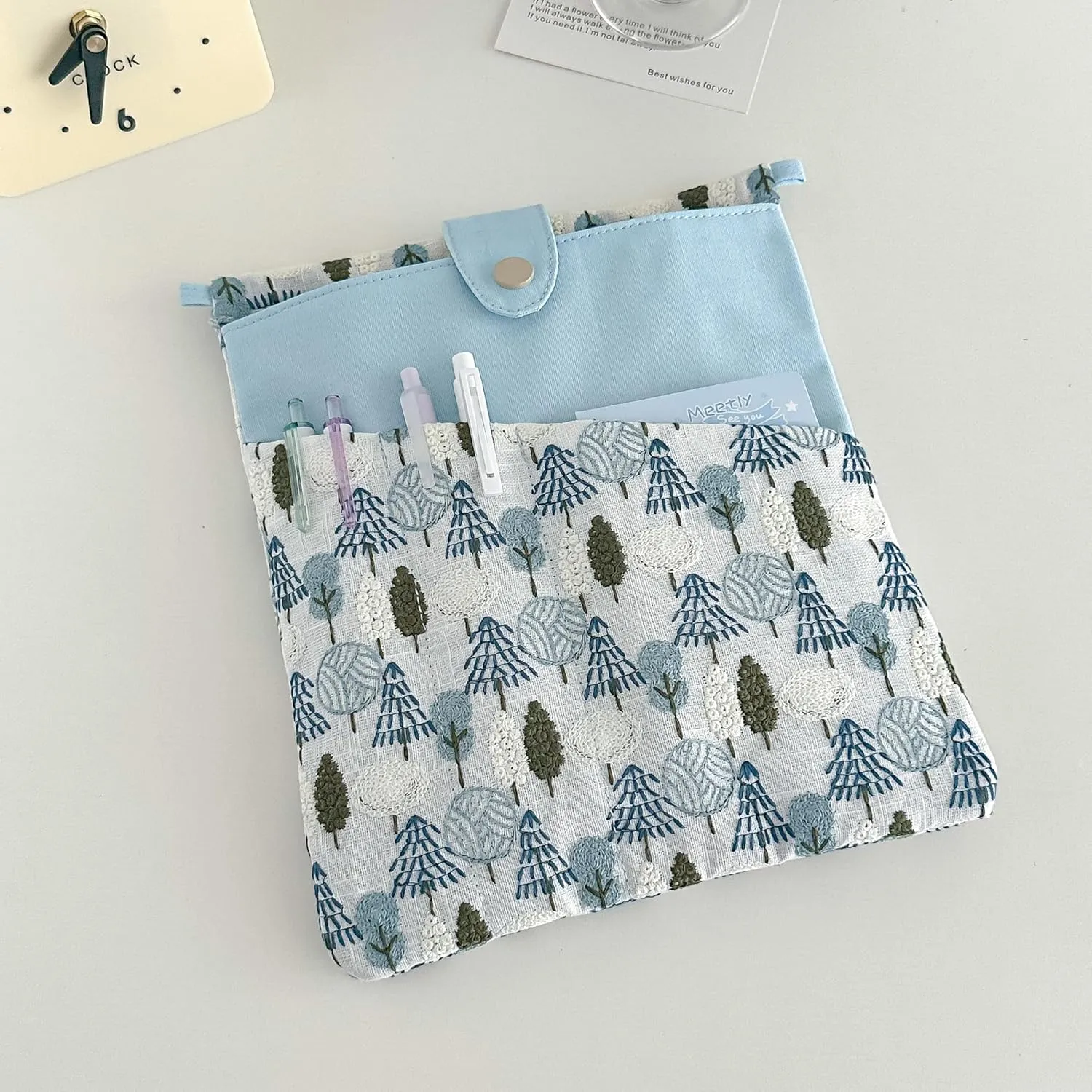 JML embroidery Book Sleeve,Multiple pockets for convenient storage,thickened fabric for durable protection，an ideal choice for book lovers,10.6x8.7 inches (Blue Tree, 10.6x8.7 inches)