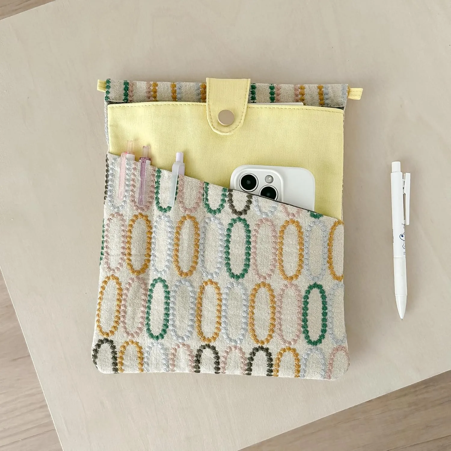 JML embroidery Book Sleeve,Multiple pockets for convenient storage,thickened fabric for durable protection，an ideal choice for book lovers,10.6x8.7 inches (circle, 10.6x8.7 inches)