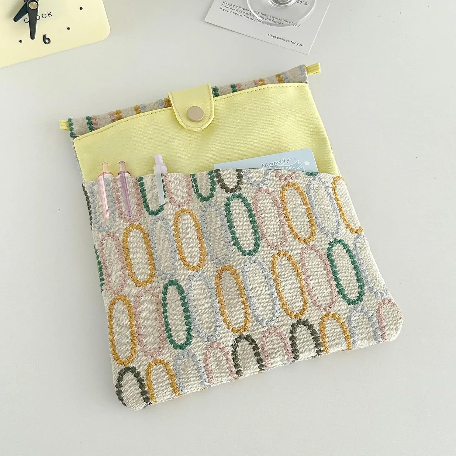 JML embroidery Book Sleeve,Multiple pockets for convenient storage,thickened fabric for durable protection，an ideal choice for book lovers,10.6x8.7 inches (circle, 10.6x8.7 inches)
