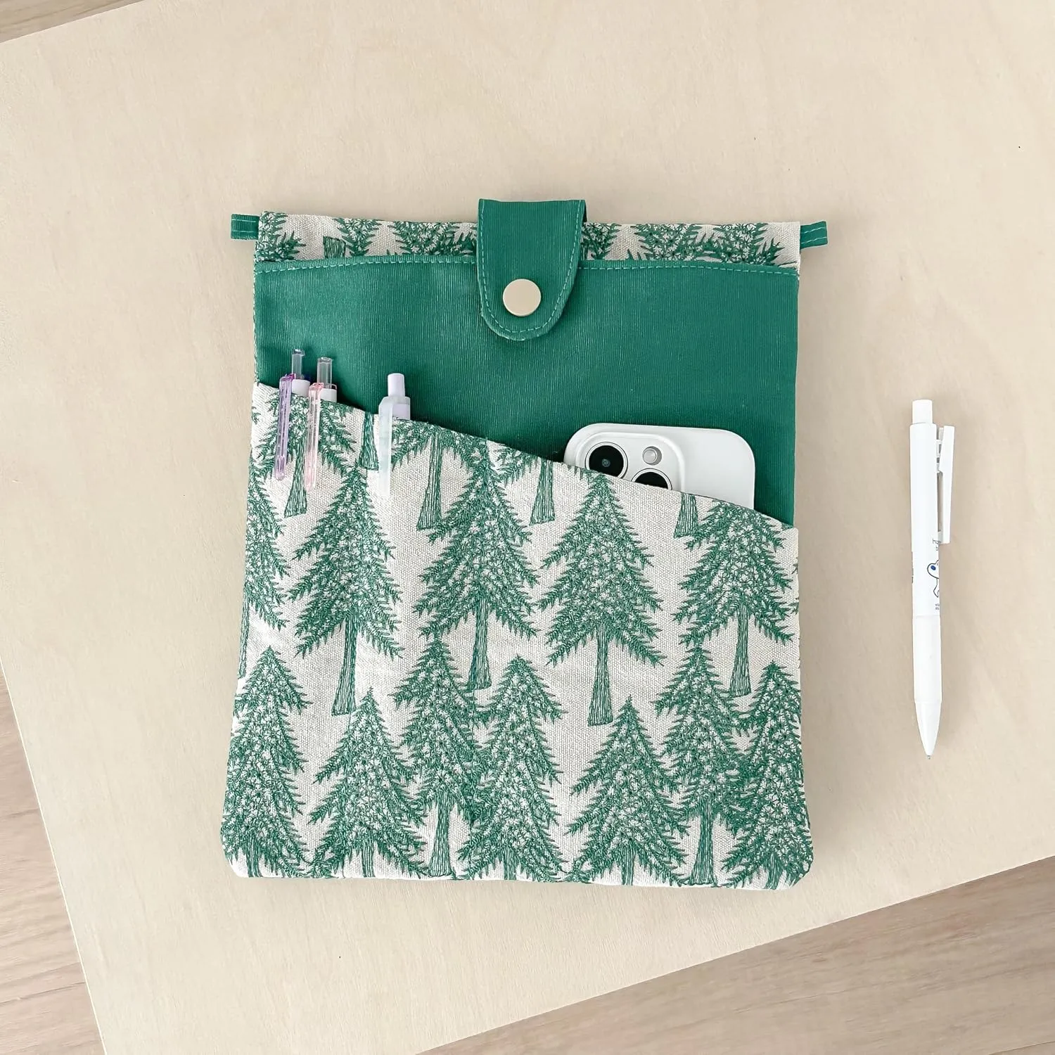 JML embroidery Book Sleeve,Multiple pockets for convenient storage,thickened fabric for durable protection，an ideal choice for book lovers,10.6x8.7 inches (Green trees, 10.6x8.7 inches)