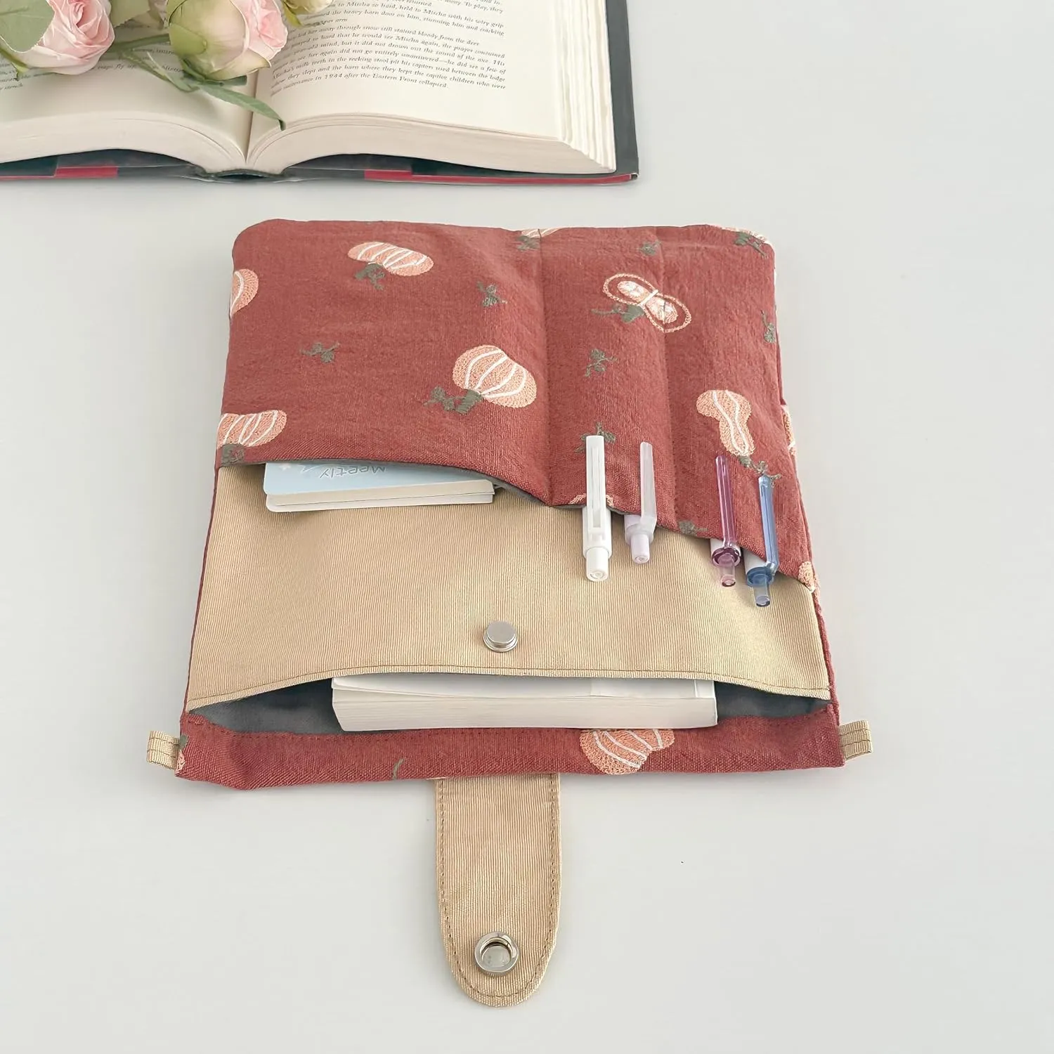 JML embroidery Book Sleeve,Multiple pockets for convenient storage,thickened fabric for durable protection，an ideal choice for book lovers,10.6x8.7 inches (pumpkin, 10.6x8.7 inches)