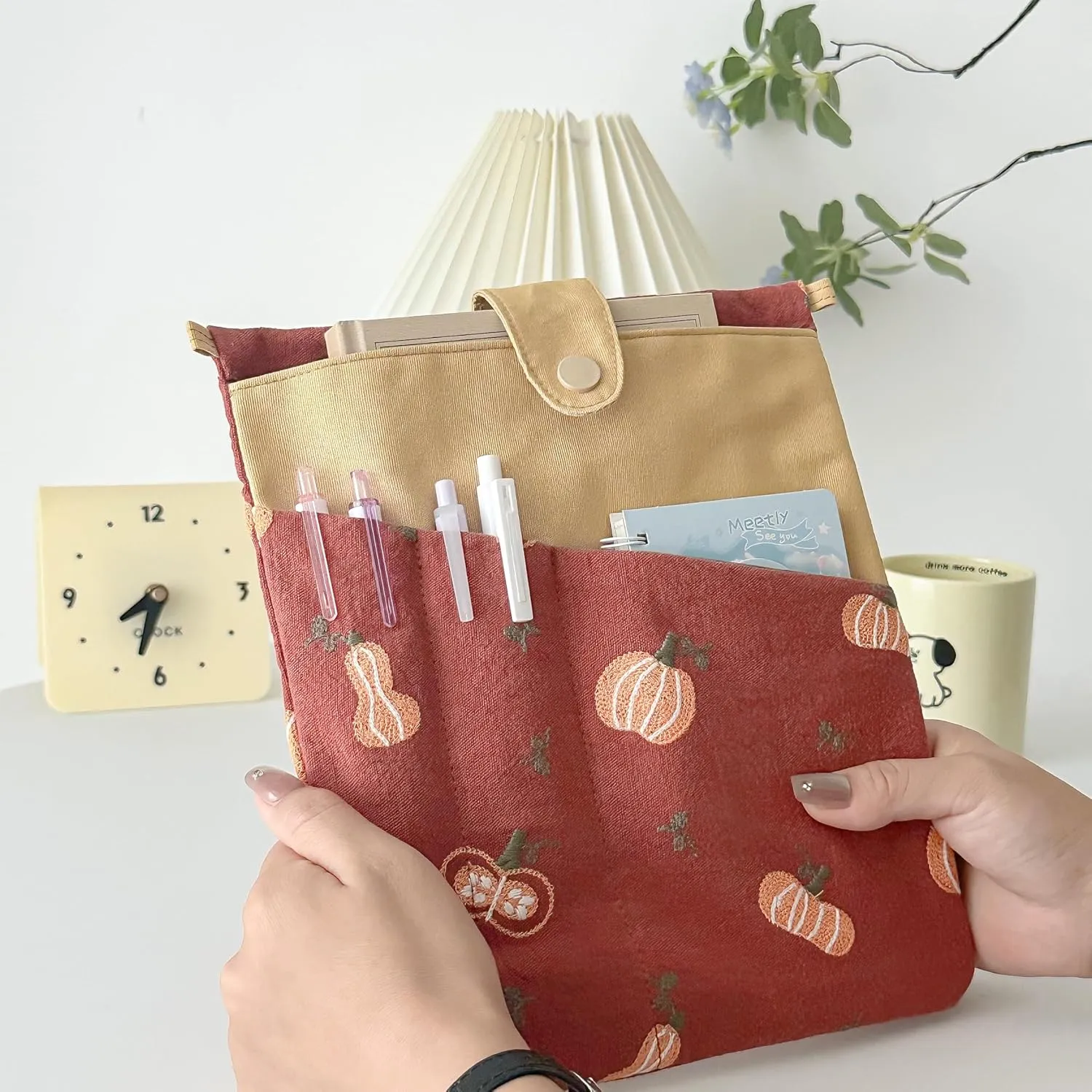 JML embroidery Book Sleeve,Multiple pockets for convenient storage,thickened fabric for durable protection，an ideal choice for book lovers,10.6x8.7 inches (pumpkin, 10.6x8.7 inches)