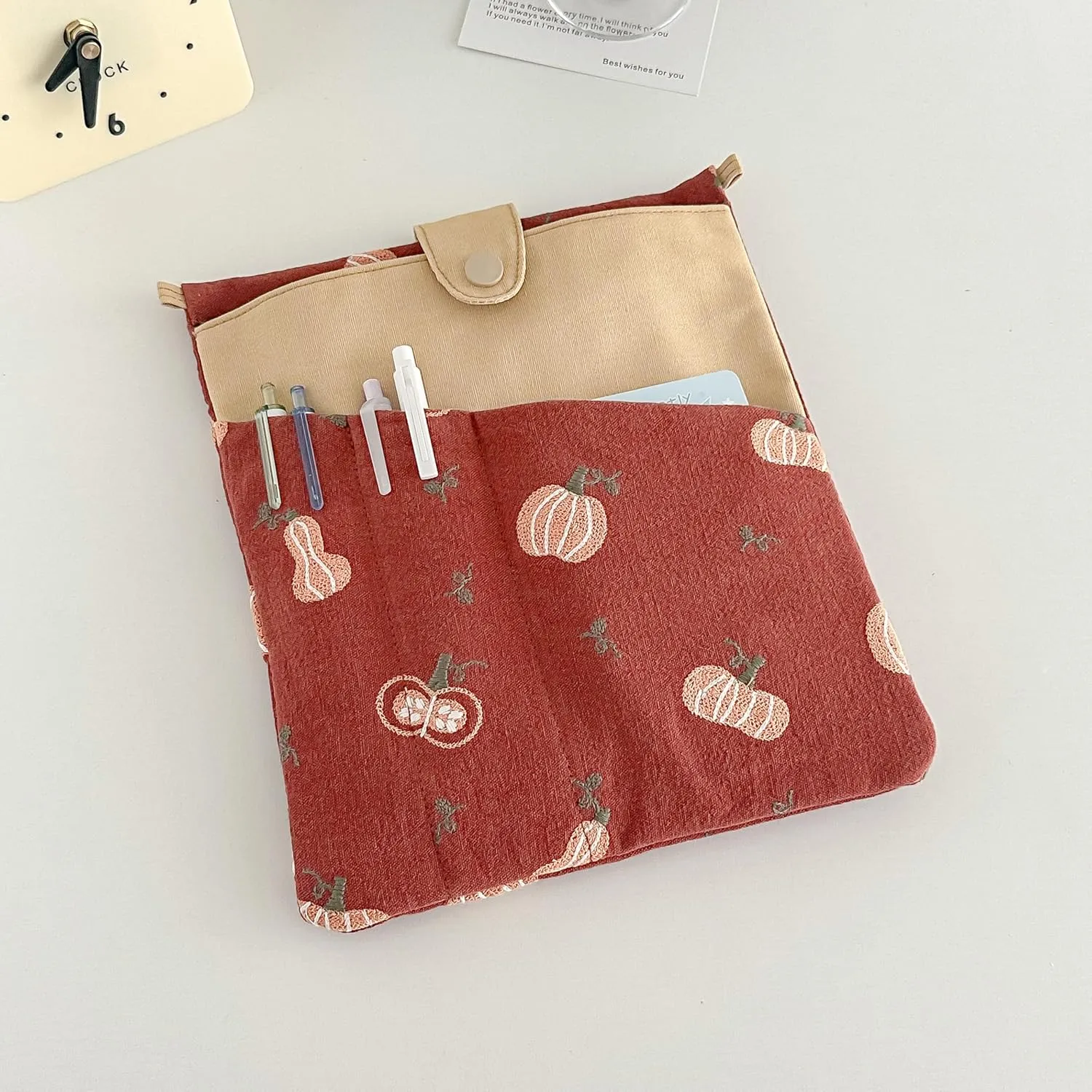 JML embroidery Book Sleeve,Multiple pockets for convenient storage,thickened fabric for durable protection，an ideal choice for book lovers,10.6x8.7 inches (pumpkin, 10.6x8.7 inches)