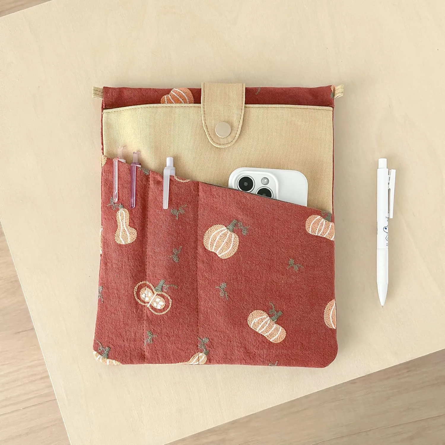 JML embroidery Book Sleeve,Multiple pockets for convenient storage,thickened fabric for durable protection，an ideal choice for book lovers,10.6x8.7 inches (pumpkin, 10.6x8.7 inches)